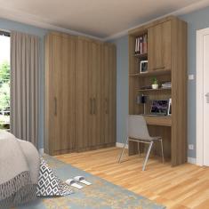 Quarto Home Office Com Guarda Roupas E Bancada De Estudos Paris Luciane Móveis Avelã Pf Com Avelã Pf
