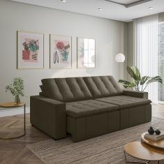 Sofá Cama Retrátil E Reclinável 4 Lugares 280cm Em Veludo Com Molas E Braço Reto Palmeira Cabecasa M Grafite