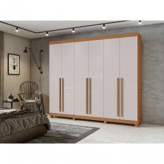 Guarda-roupas Casal Bertha 6 Portas 4 Gavetas Sem Espelho Com Pés Amendoa Clean Off White