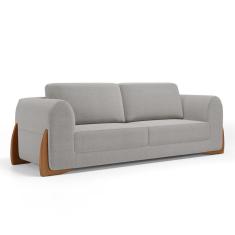 Sofá Living Bloom 160cm 02 Lugares Com Pés De Madeira Bouclê Cinza - Desk Design