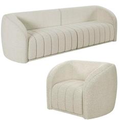Sofá Decorativo 3 Lugares 292cm E Poltrona Meris M22 Boucle Cru - Mpozenato