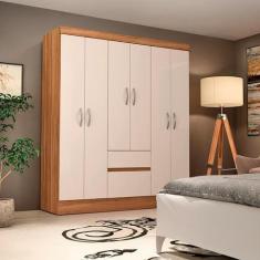 Guarda-Roupa Solteiro Sória 6 Portas 2 Gavetas Amêndola e Off White - 