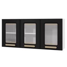 Armário Aéreo De Cozinha ágata 3 Portas Com Vidro 817007 Telasul Preto