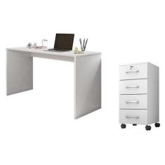 Mesa Para Computador E Gaveteiro Gávea Com Chave 4 Gavetas Branco Fosc