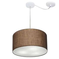 Lustre Pendente Cilíndrico Com Desvio de Centro Vivare Md-4163 Cúpula em Tecido 40x25cm - Bivolt