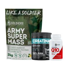 Kit: Hipercalórico Army Super Mass - 3Kg + Creatina Monohidratada Pote 300g + Coenzima Q10 100mg -Unissex