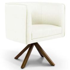 Poltrona Decorativa Base Giratória de Madeira Betina D02 Material Sint