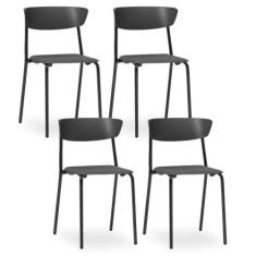 Kit 04 Cadeiras Fixa Base Preta Empilhável Bit F02 Preto - Lyam Decor