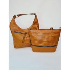 Kit 2 Bolsas Feminina Saco Meia Lua - Arara Dourada , Marrom