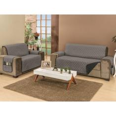 Capa protetor de sofá 3 lugares King dupla face Cinza/Preto