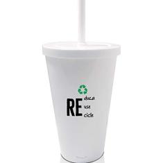 2 Copos Com Tampa e Canudo Branco Adote um copo