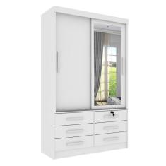 Guarda-Roupa Solteiro com Espelho Chicago 2 Portas 6 Gavetas Neve