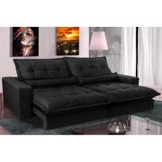 Sofa Retrátil E Reclinável 2,52m Com Molas Ensacadas Cama Inbox Soft Tecido Suede Preto