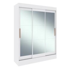 Guarda-roupa Casal 3 Portas de Correr 2 Gavetas Porto com 9 Espelhos Branco