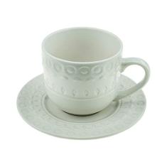 CJ 4 XÍCARAS CHÁ PORCELANA C/PIRES GRACE BRANCO 250ml