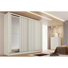 Guarda Roupa Casal 2 Portas de Correr Ripada (1 c/ Espelho) e 4 Gavetas Galati Off White - Europa