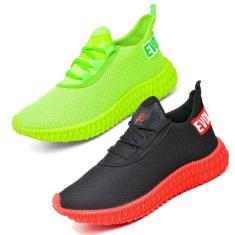Kit 2 Tênis Masculino Esporte Ajuste Cadarço  Vermelho/Verde - Evolten