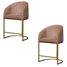 Kit 2 Banco Banqueta Poltrona Mia Base Metal Dourada Veludo - Fina Mob