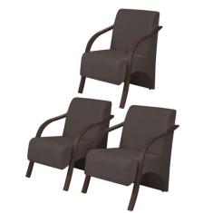Kit 3 Poltronas Vênus de 1 Lugar Braço Madeira  DSalla Suede - D Salla
