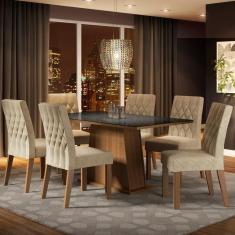 Sala de Jantar Rafaela Mesa Tampo de Vidro 6 Cadeiras Madesa