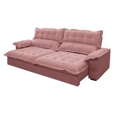 Sofá Retrátil E Reclinável 2,50 Metros Veludo Marquês Gralha Azul Rosa