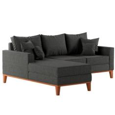 Sofá 3 Lugares Beny Com Chaise Esquerdo Linho Grafite - Mobly