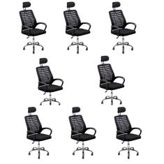 Kit 8 Cadeiras Escritório Diretor Tela Mesh Com Encosto De Cabeça Preto