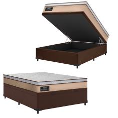 Cama Box Baú Casal Gazin Colchão Molas Ensacadas 138x188x65cm Maximus Bege/Marrom