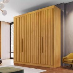 Guarda Roupa Solteiro Ripado 4 Portas 3 Gavetas - Potente-Peroba - Móveis Europa