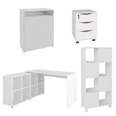Conjunto Escritório Home Office 4 Peças Side A06 Branco - Mpozenato