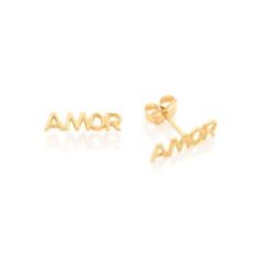 Brinco Rommanel Banhado Ouro Palavra Amor 526448, 0
