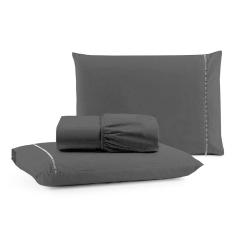 Jogo Cama Lençol Bali Casal Padrão Percal 180 Fios 100% Algodão Ponto Palito 3 Peças - Preto