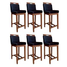 Kit 6 Banquetas Média com Encosto Estofado Veneza 94 Cm Madeira Maciça