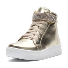 Tênis Infantil Feminino Casual De Cano Alto Com Tira De Strass Brilhante-Feminino