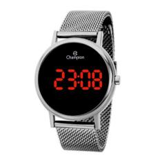 Relogio Feminino Digital Prata Led Vermelho Champion