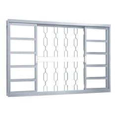 Janela de Aço de Correr 100x120cm 4 Folhas com Grade Elo e Vidro Mini Boreal Minas Sul Mgm Branco