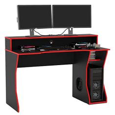 Mesa Gamer Fremont para 2 Monitores Preto e Vermelho Politorno