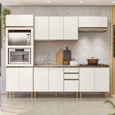Cozinha Completa Angela 11 Portas 3 Gavetas 100% MDF Carvalho Tok/Off White Cetim