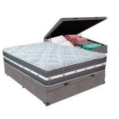 Cama Box com Baú Cinza e Colchão Casal Black Grafit Anjos