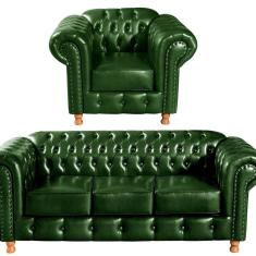 Conjunto De Sofá 3 Lugares E 1 Poltrona Chesterfield Luís Xv Verde