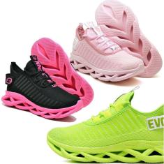 Tênis Feminino Corrida Running Leve Treino Kit 3 Peças-Feminino