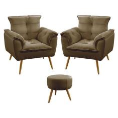 Kit 2 Poltronas Decorativas Opala Com Puff Solar Para Sala de Estar Su