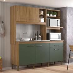 Cozinha Compacta 5 Portas 1 Gaveta Ipê/Arbo - Decibal, Moderno, Verde