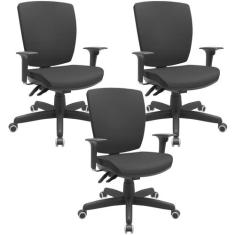 Kit 03 Cadeiras de Escritório Diretor Office Base Giratória Preto Alta