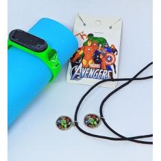 Kit Relógio Infantil Digital Led Silicone Personagens Anime 3D + Colar