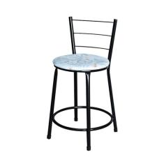 Banqueta Baixa Para Cozinha Epoxi Preta Estofado Floral - Lamar Design