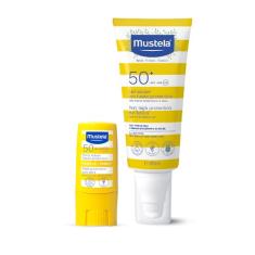Mustela Combo Protetor Solar Stick FPS 50 8g Filtro Solar Facial em Bastão + Protetor Solar Infantil e Adulto Loção FPS 50+ 200 ml