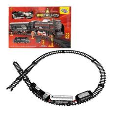 Trem Ferroviário de Brinquedo com 3 Vagões 15 Trilhos com Som e Luz - 