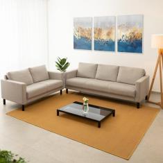 Conjunto De Sofá Antúrio 3 E 2 Lugares Com Usb Em Linho Cabecasa Madeiramadeira Bege