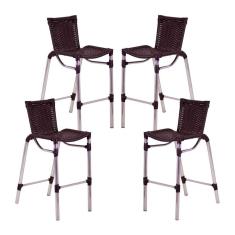 Kit 4 Banquetas Alumínio Alta Com Encosto Para Bar Balcão Edícula Cozinha Tabaco